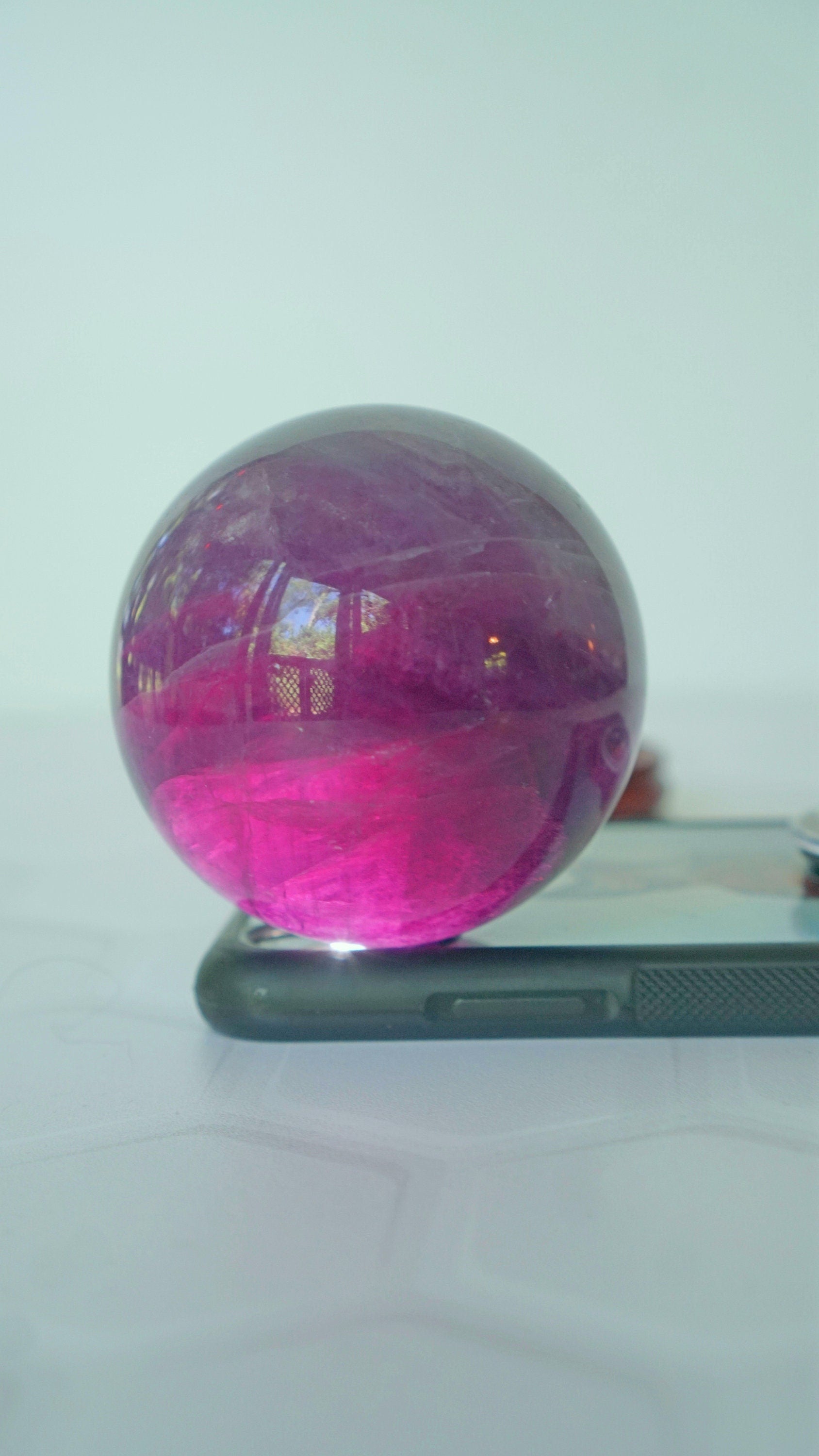 Watermelon Fluorite Crystal Sphere With Stand Healing Stone Reiki Energy Feng Shui Home Office