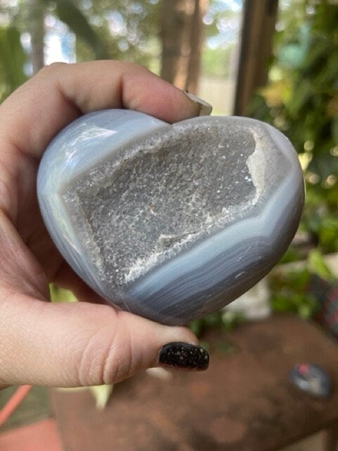 Druzy Agate Heart Shape Blue Banding Polished