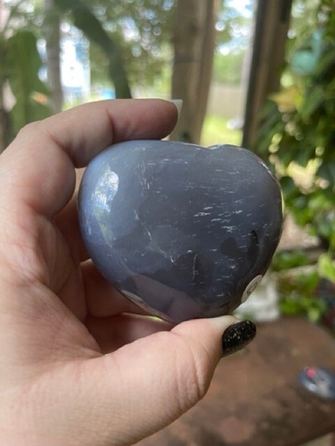 Druzy Agate Heart Shape Blue Banding Polished