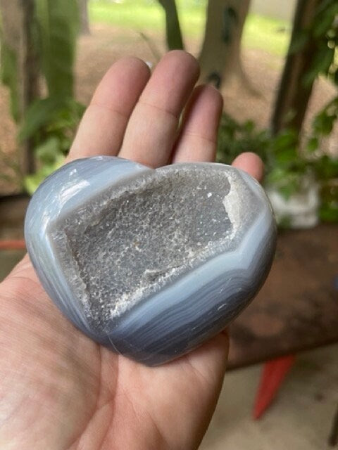 Druzy Agate Heart Shape Blue Banding Polished