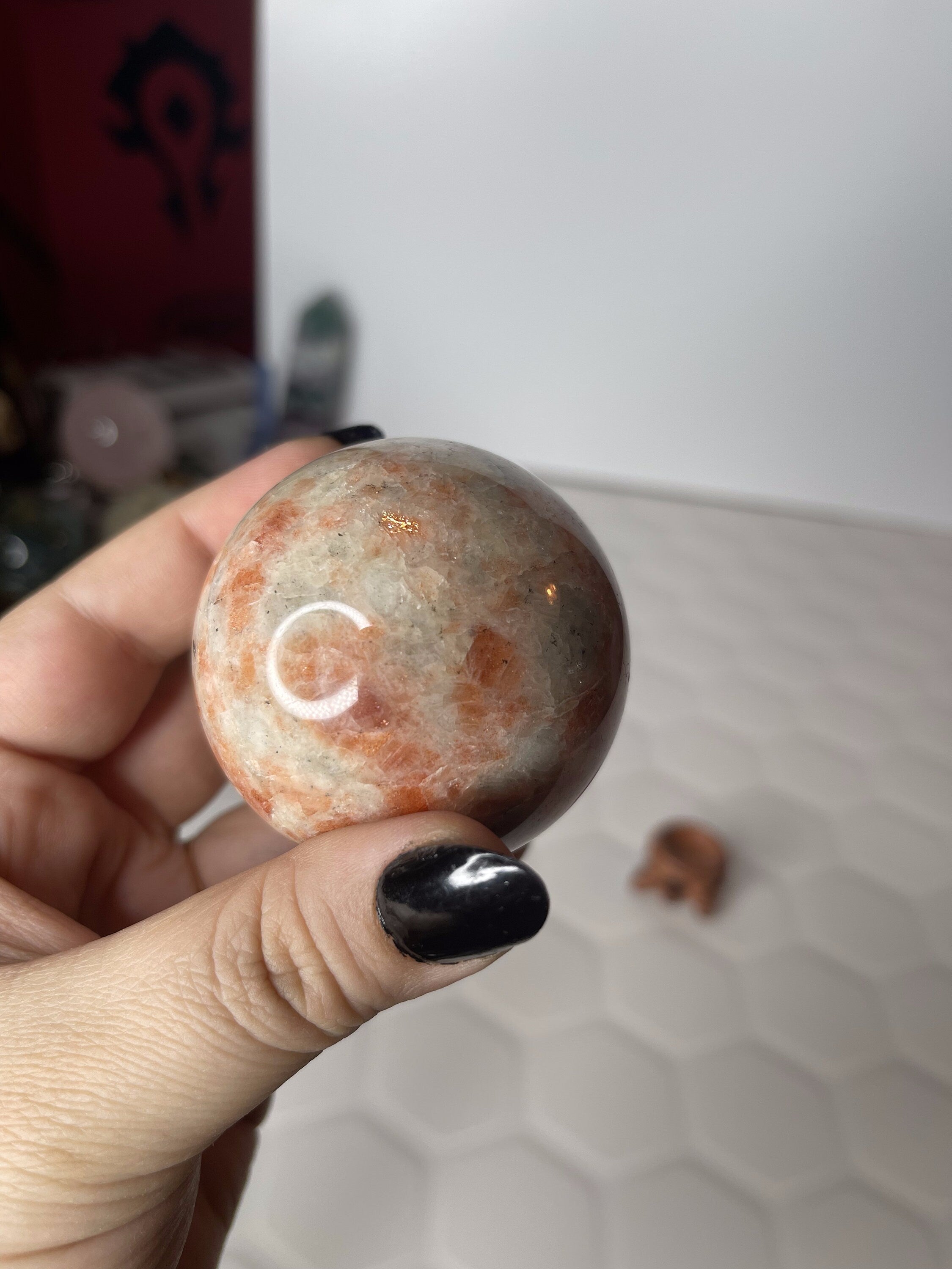 Sunstone Sphere With Free Stand Stone of Happiness Cleanses Chakras Reiki Altar Joy Happy