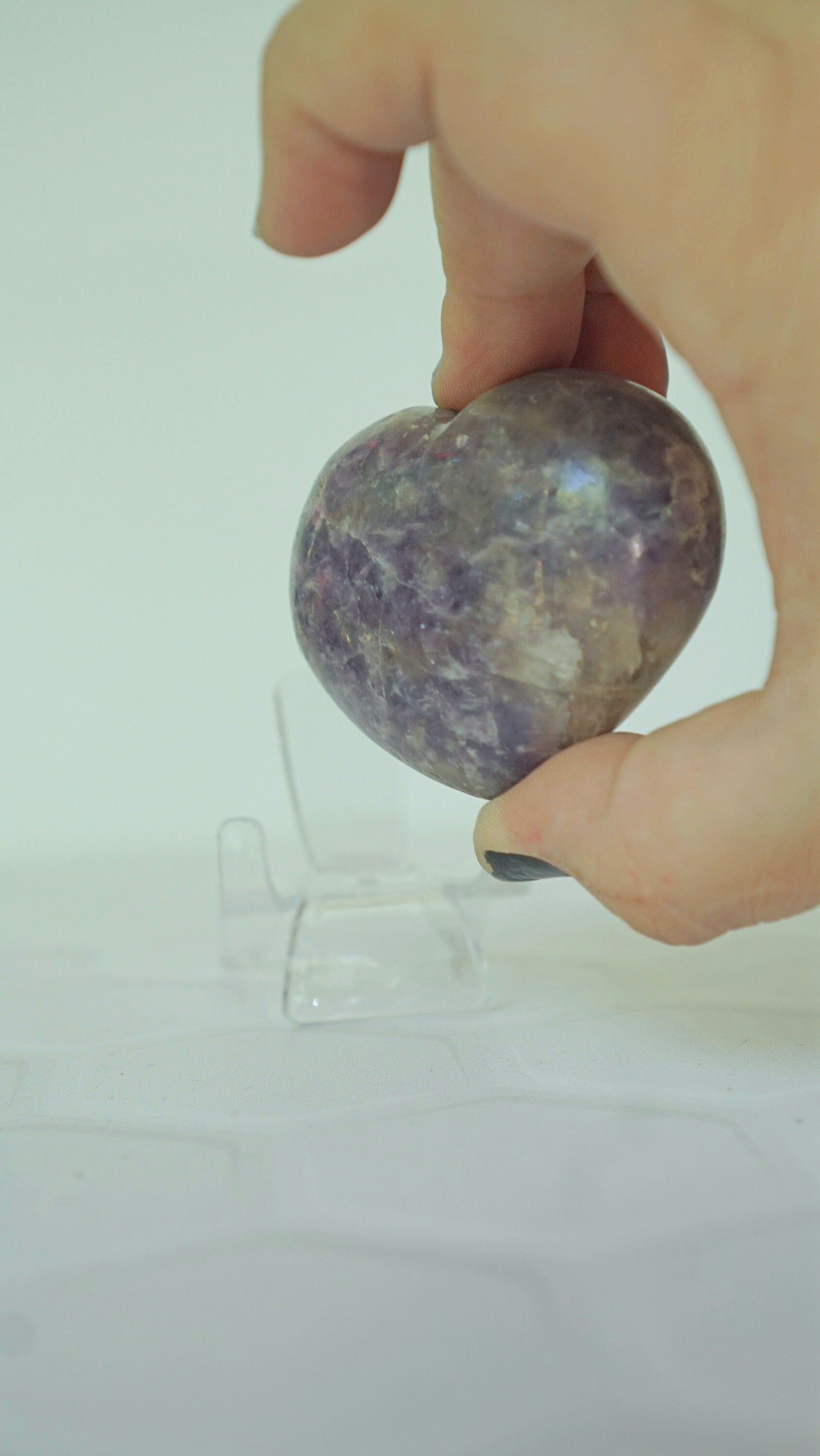 Lepidolite Smoky Quartz Heart Polished Palm Stone