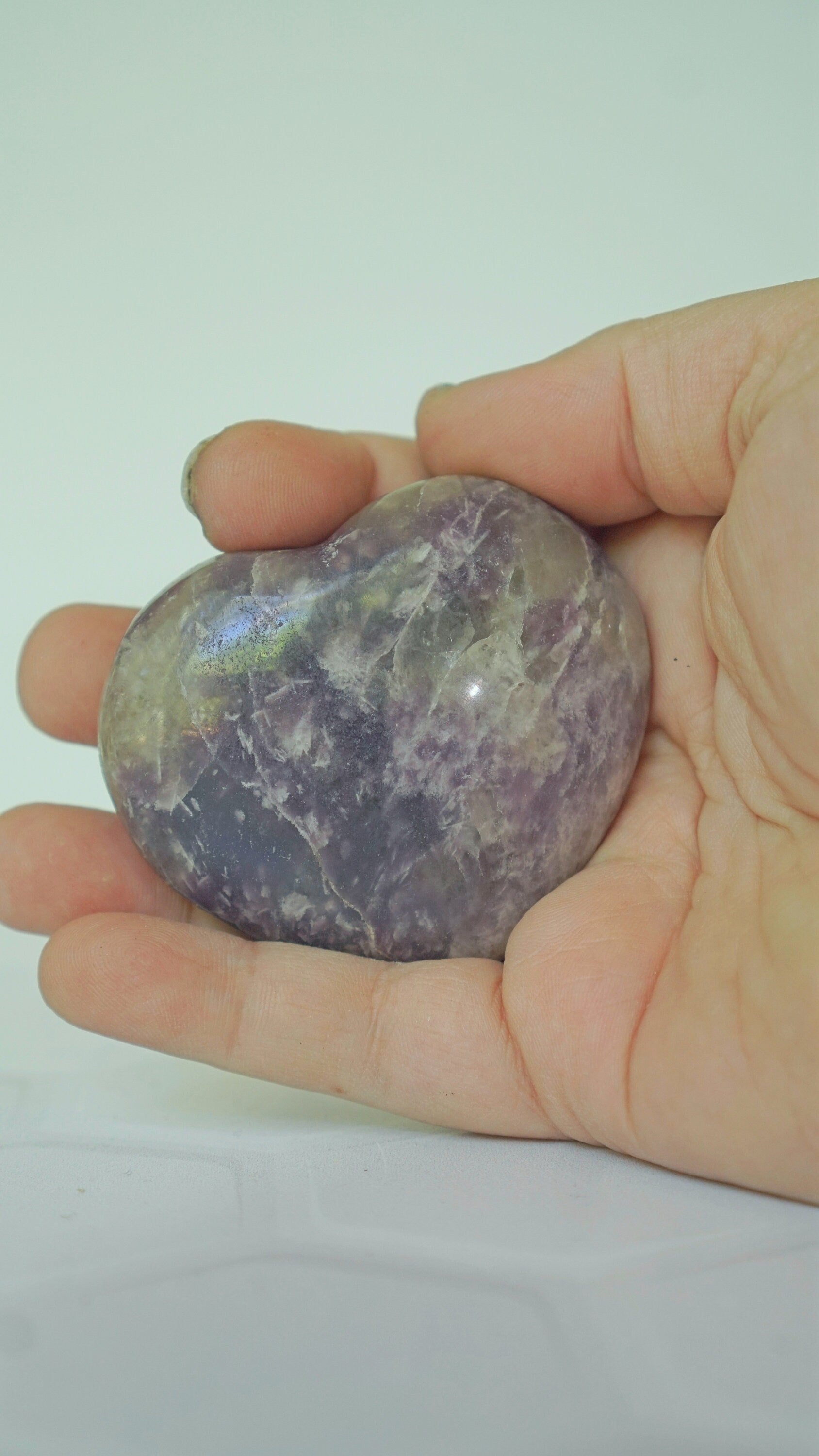 Lepidolite Smoky Quartz Heart Polished Palm Stone