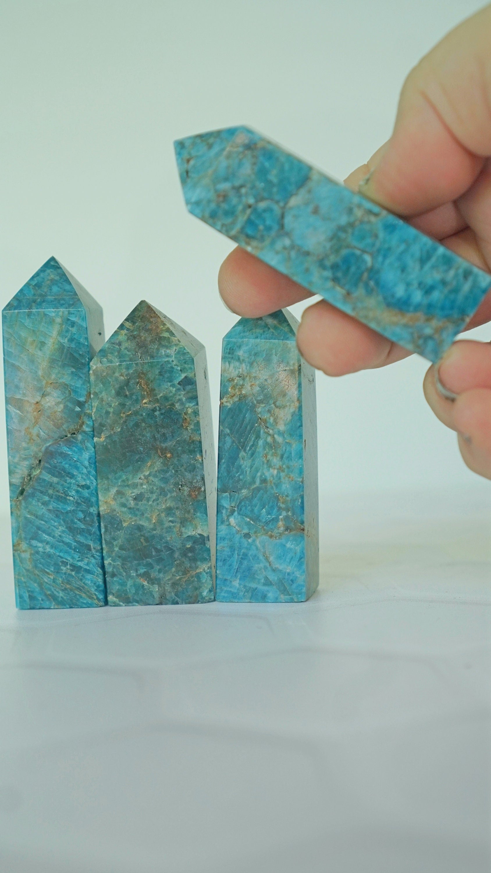 Blue Apatite Small Towers Crystal Polished Carvings