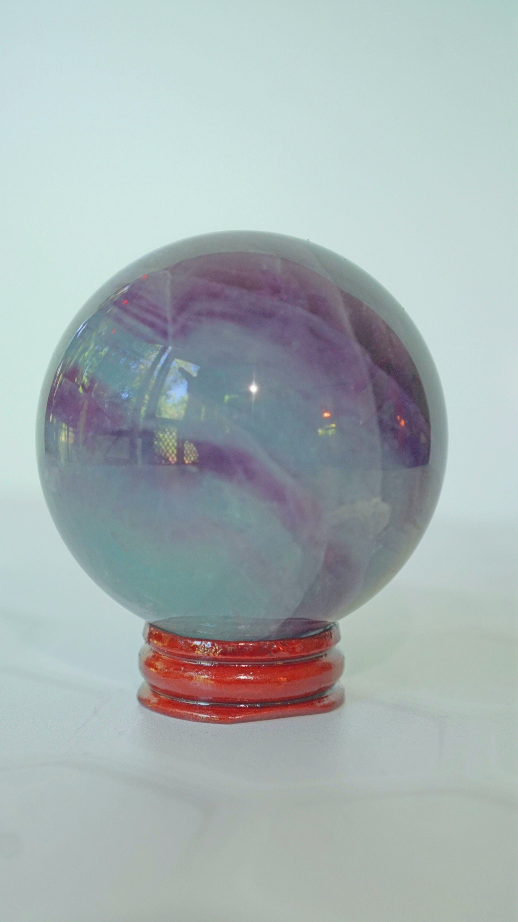 Watermelon Fluorite Crystal Sphere With Stand Healing Stone Reiki Energy Feng Shui Home Office