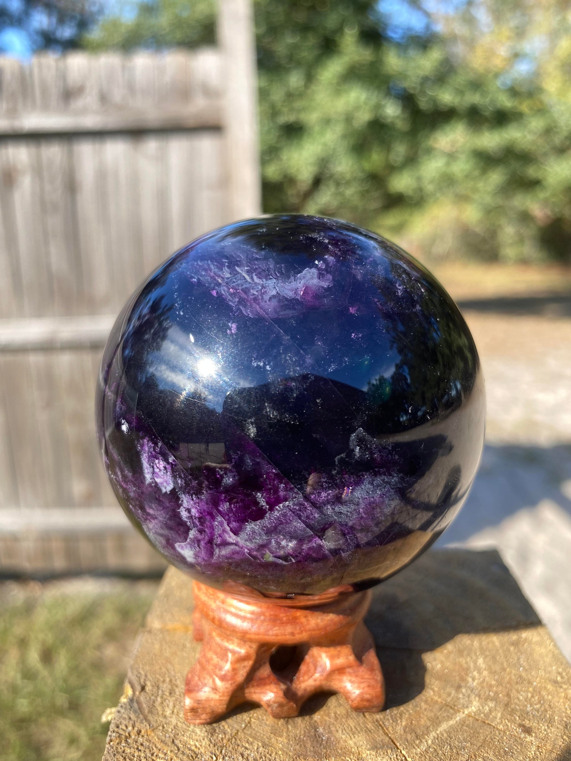 Rainbow Fluorite Sphere With Stand side