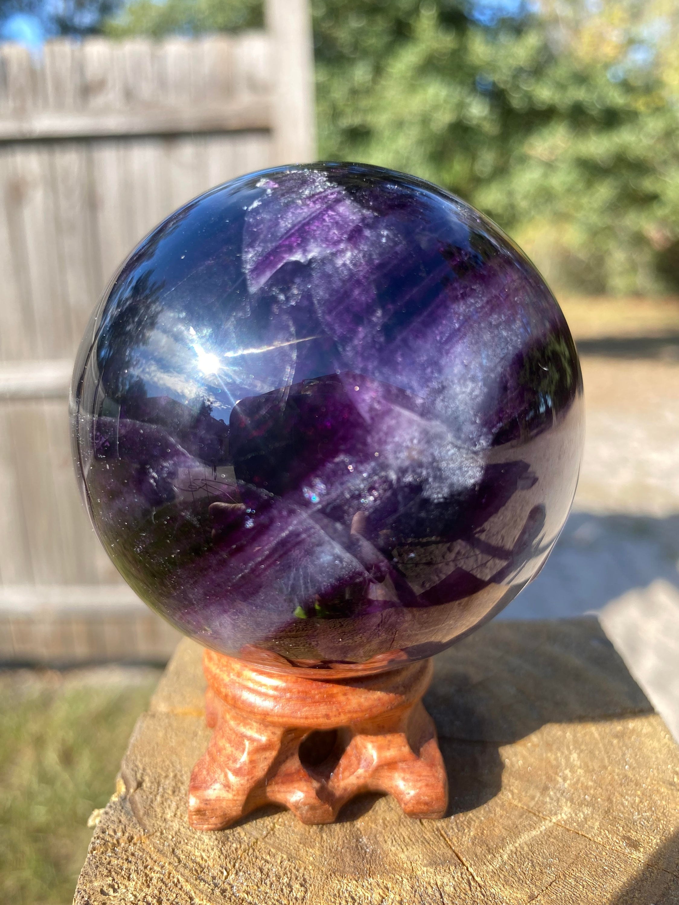 Rainbow Fluorite Sphere With Stand back