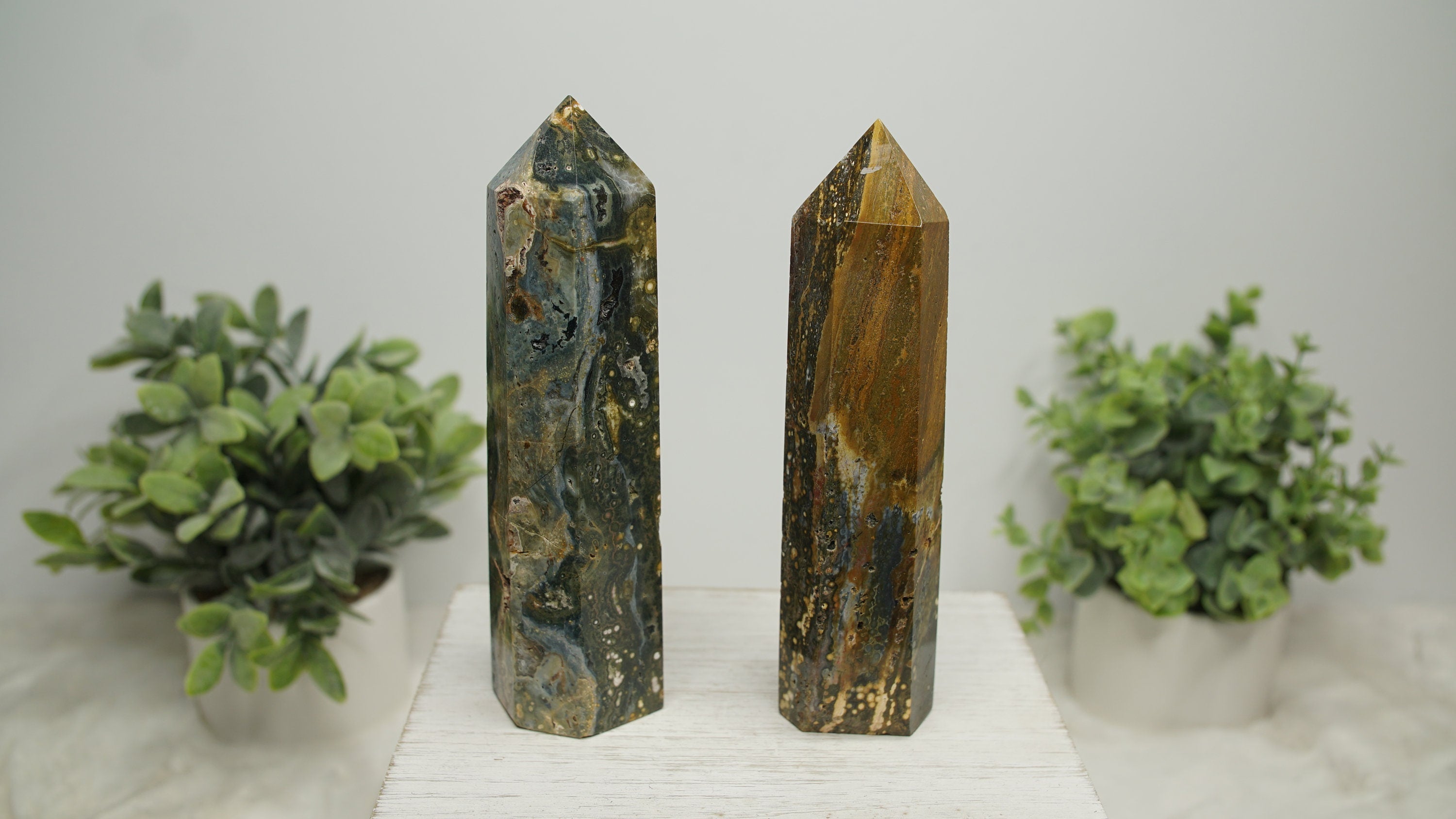 Ocean Jasper Crystal Tower Points Wand Spiritual Meditation Energy Reiki Quartz Stone Points Healing Love