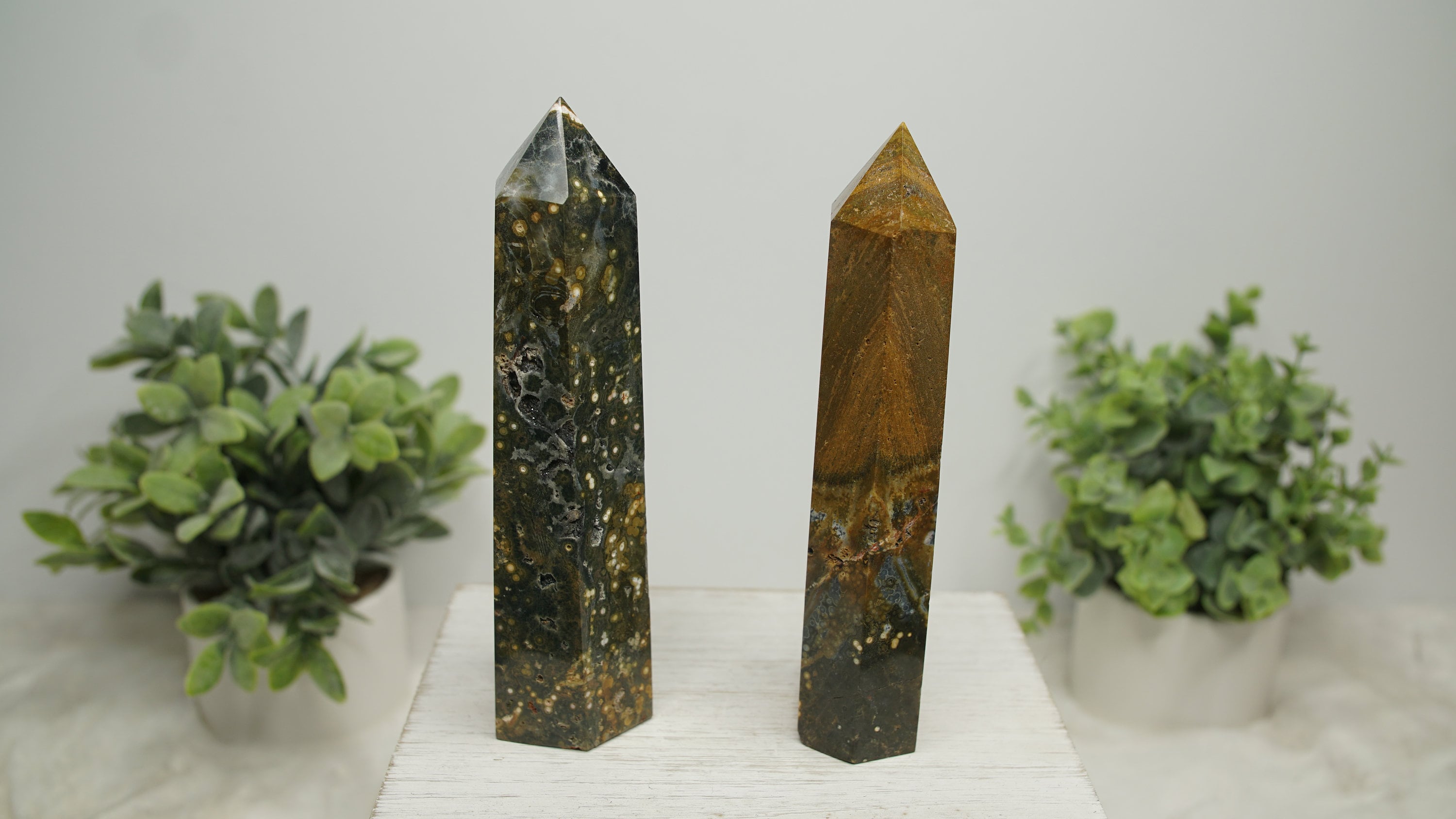 Ocean Jasper Crystal Tower Points Wand Spiritual Meditation Energy Reiki Quartz Stone Points Healing Love
