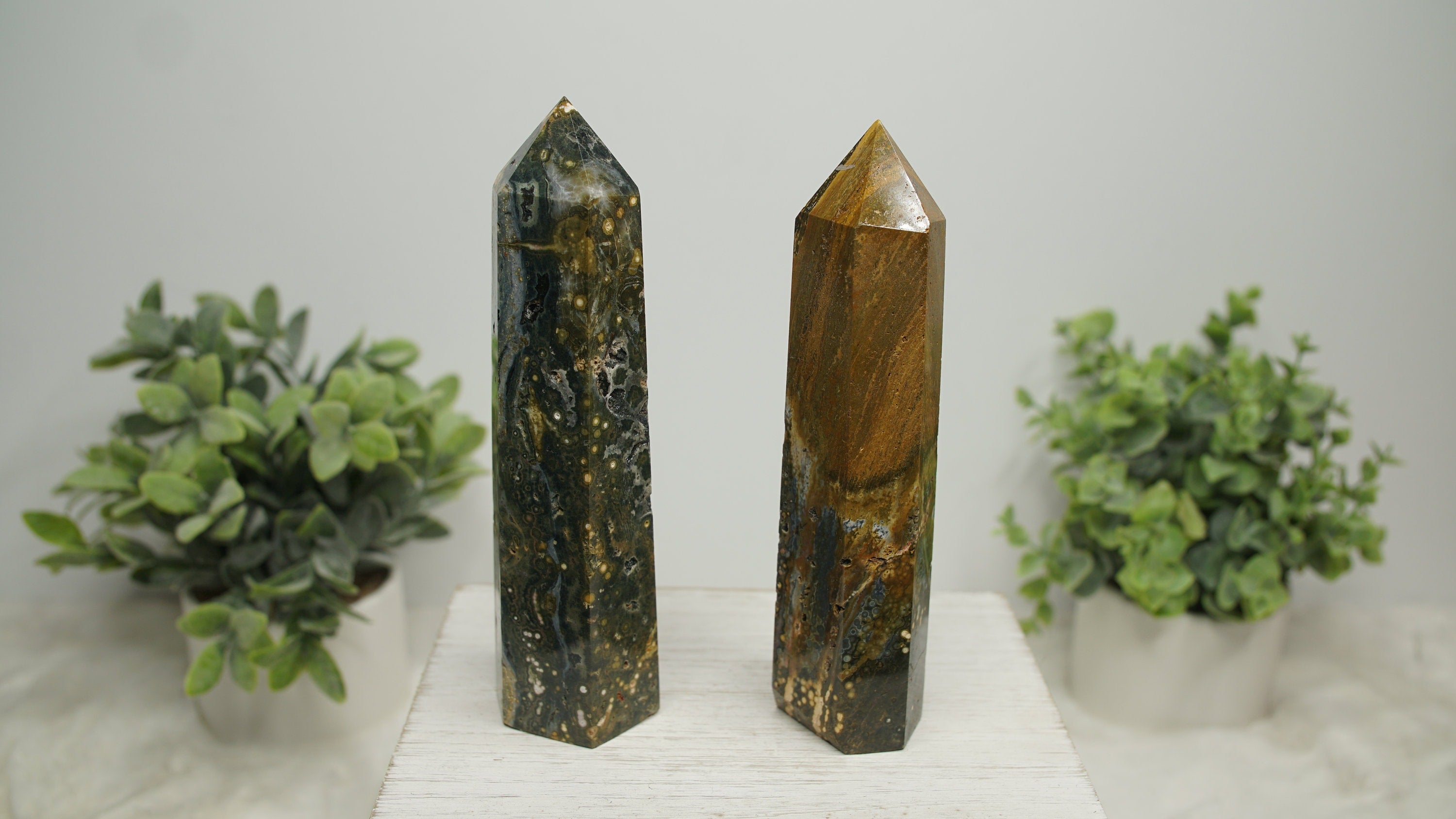 Ocean Jasper Crystal Tower Points Wand Spiritual Meditation Energy Reiki Quartz Stone Points Healing Love