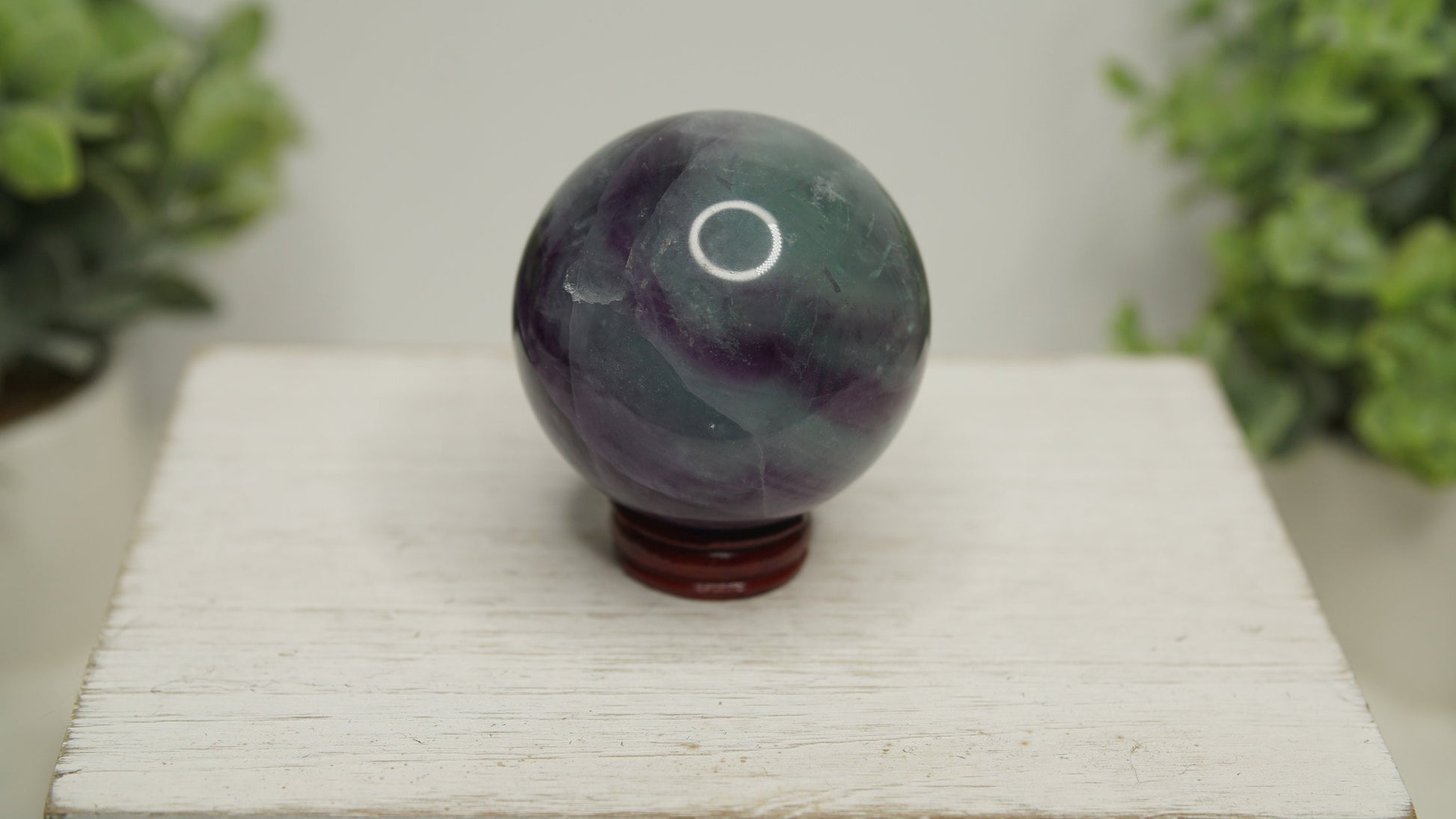 Watermelon Fluorite Crystal Sphere With Stand Healing Stone Reiki Energy Feng Shui Home Office