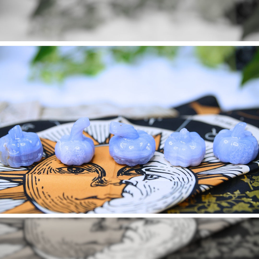 Blue Lace Agate Pumpkin Crystal Carving