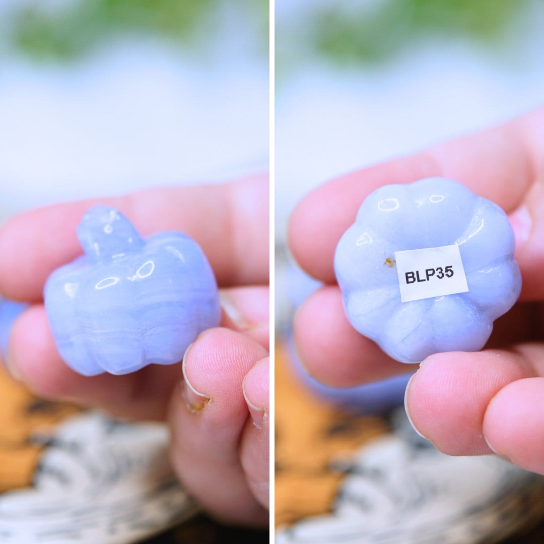 Blue Lace Agate Pumpkin Crystal Carving