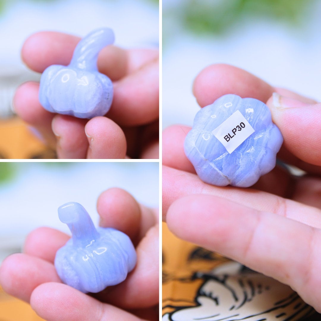 Blue Lace Agate Pumpkin Crystal Carving