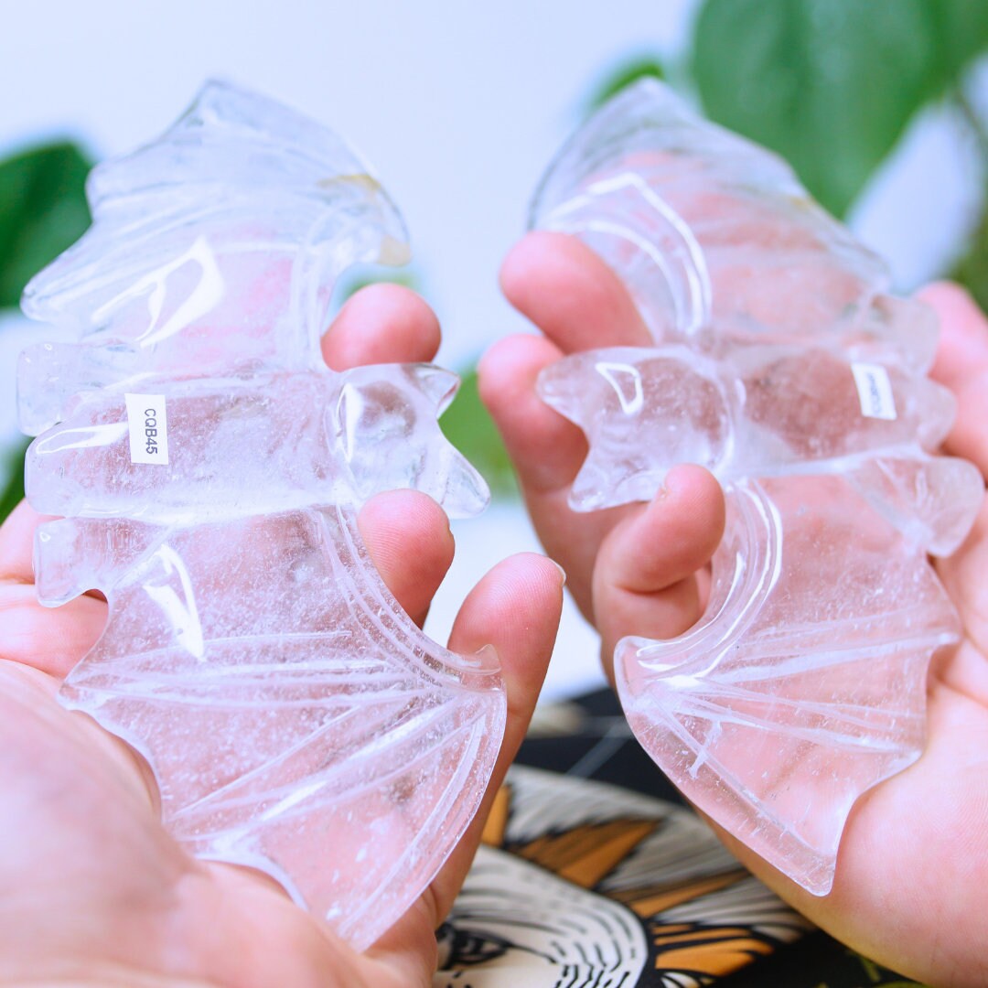 Clear Quartz Bat Crystal Carving