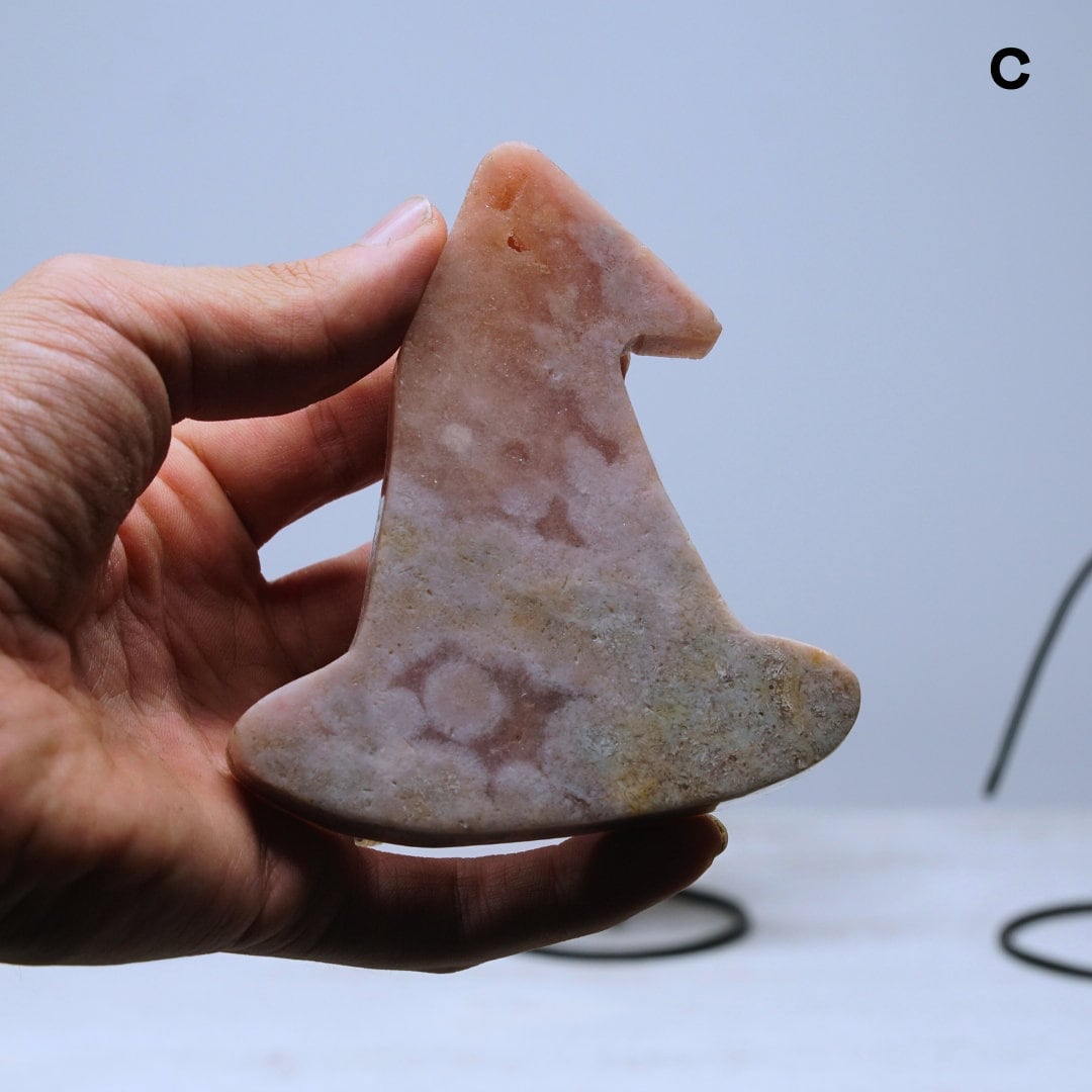 Pink Amethyst Crystal Witch Hat Carving On Stand From Brazil Reiki Altar Feng Shui Healing Protection