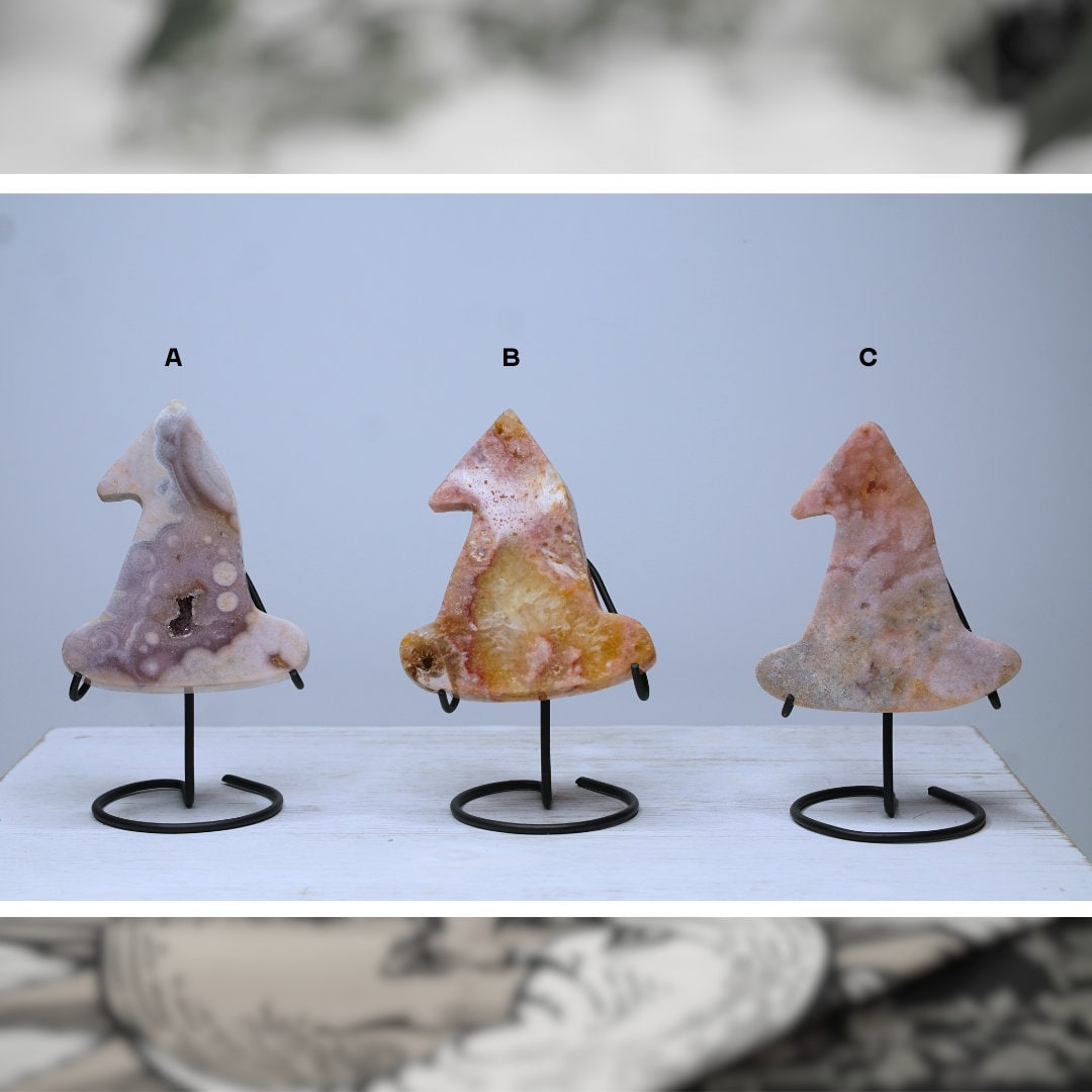 Pink Amethyst Crystal Witch Hat Carving On Stand From Brazil Reiki Altar Feng Shui Healing Protection