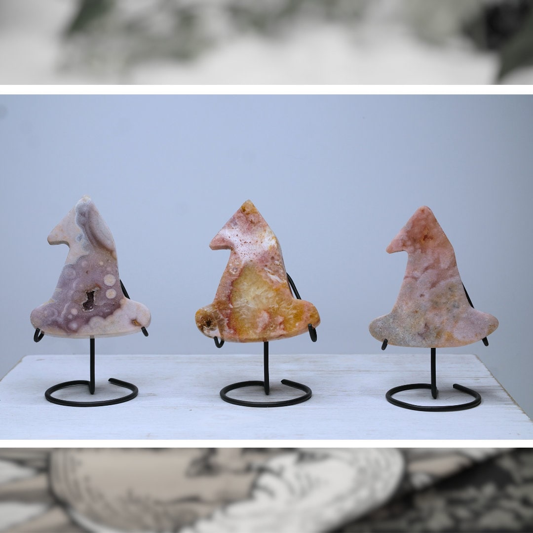 Pink Amethyst Crystal Witch Hat Carving On Stand From Brazil Reiki Altar Feng Shui Healing Protection