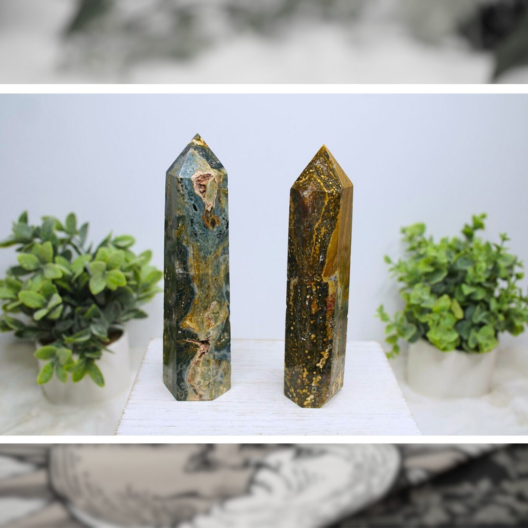 Ocean Jasper Crystal Tower Points Wand Spiritual Meditation Energy Reiki Quartz Stone Points Healing Love