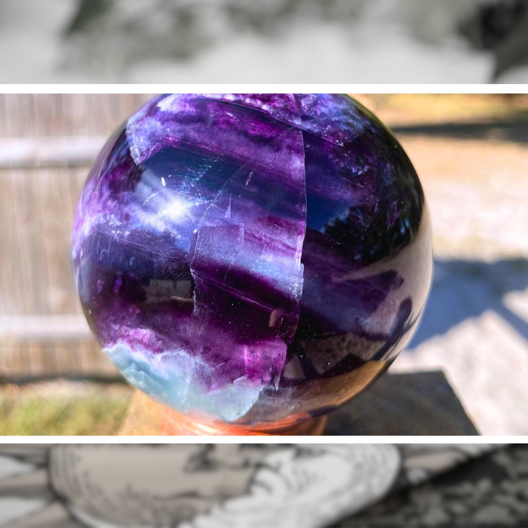 Rainbow Fluorite Sphere With Stand Beautiful Fluorite Ball Cleansing Chakras Altar Stability Concentration Healing