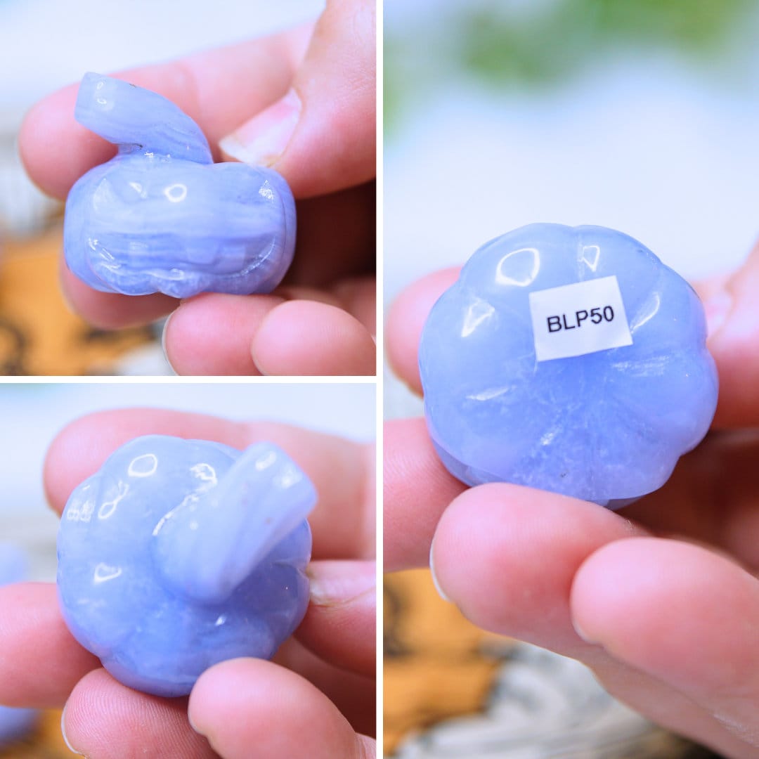 Blue Lace Agate Pumpkin Crystal Carving
