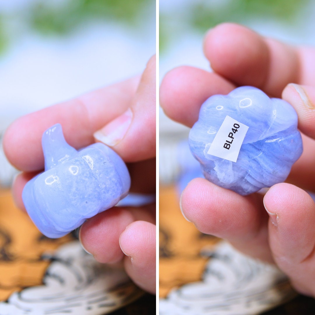 Blue Lace Agate Pumpkin Crystal Carving