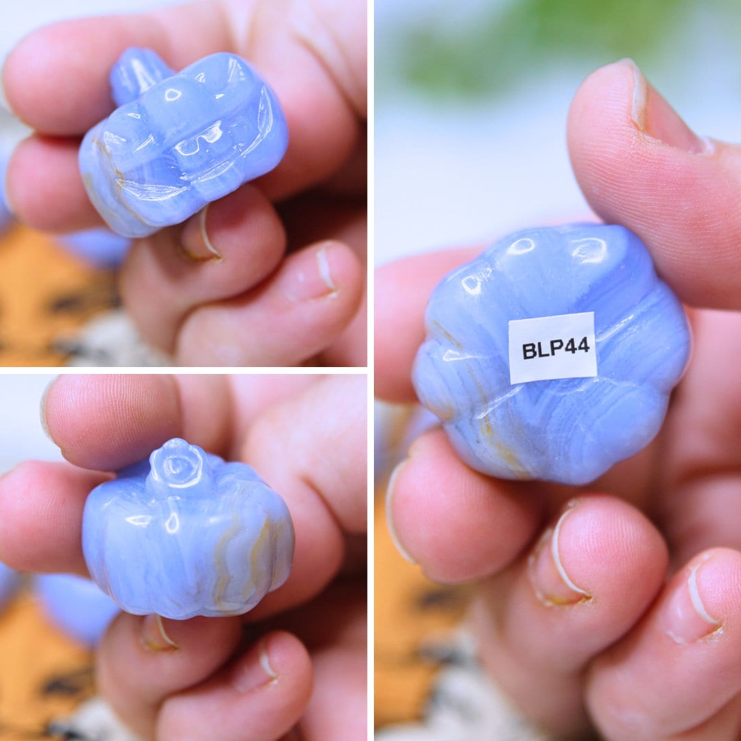 Blue Lace Agate Pumpkin Crystal Carving