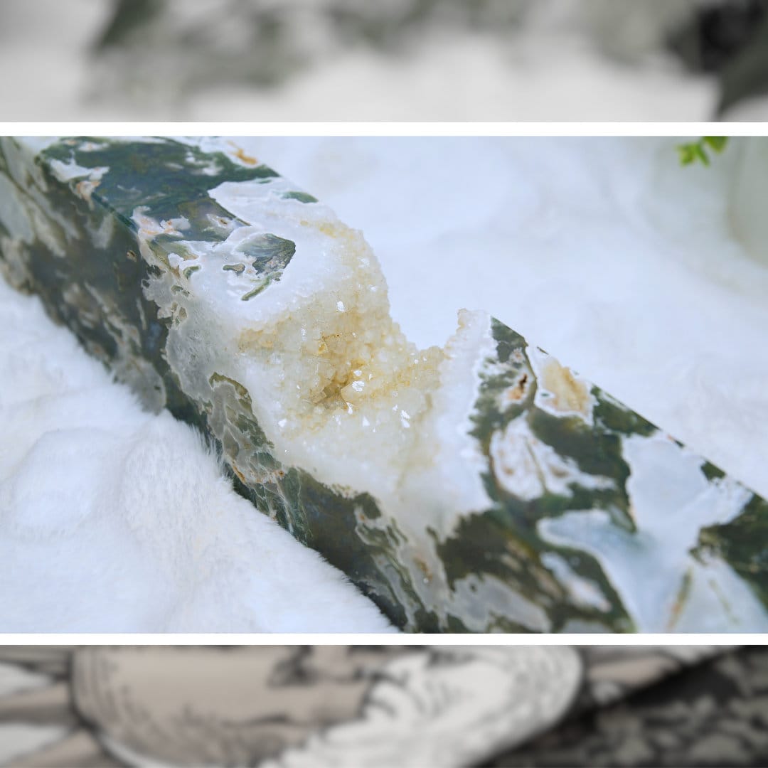 HUGE XL Moss Agate Tower Crystal Wand Point Green Crystal Tower Healing Obelisk-Spiritual Protection Meditation Energy Reiki