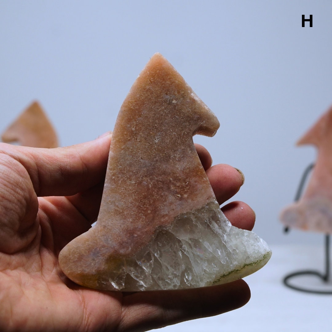 Pink Amethyst Crystal Witch Hat Carving On Stand From Brazil Reiki Altar Feng Shui Healing Protection