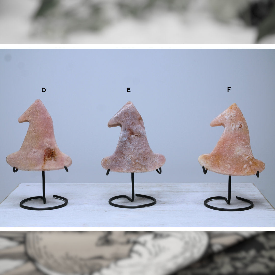 Pink Amethyst Crystal Witch Hat Carving On Stand From Brazil Reiki Altar Feng Shui Healing Protection