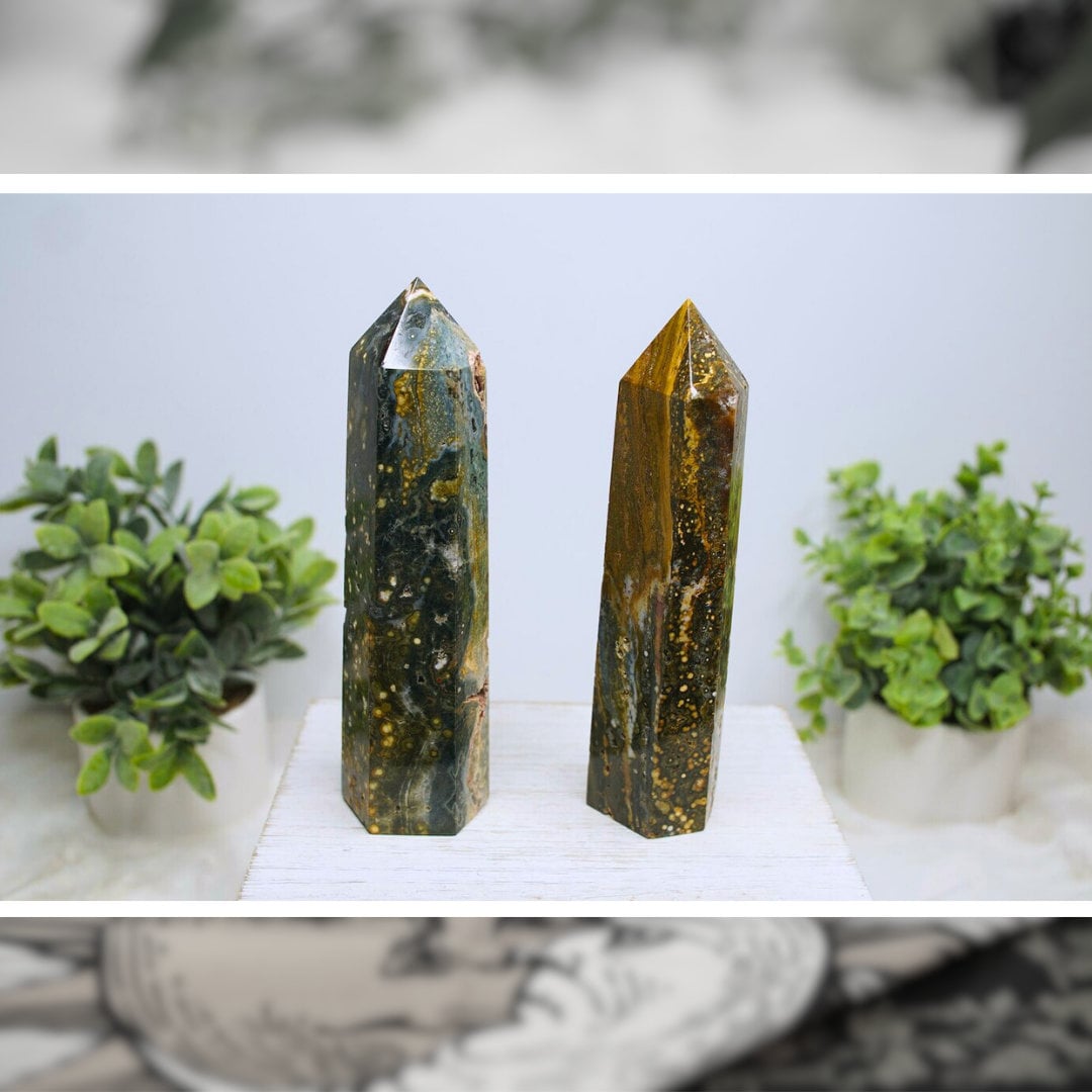 Ocean Jasper Crystal Tower Points Wand Spiritual Meditation Energy Reiki Quartz Stone Points Healing Love