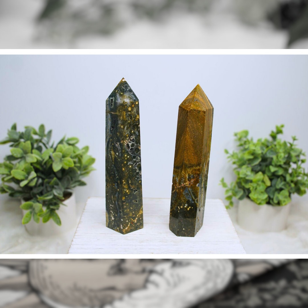 Ocean Jasper Crystal Tower Points Wand Spiritual Meditation Energy Reiki Quartz Stone Points Healing Love