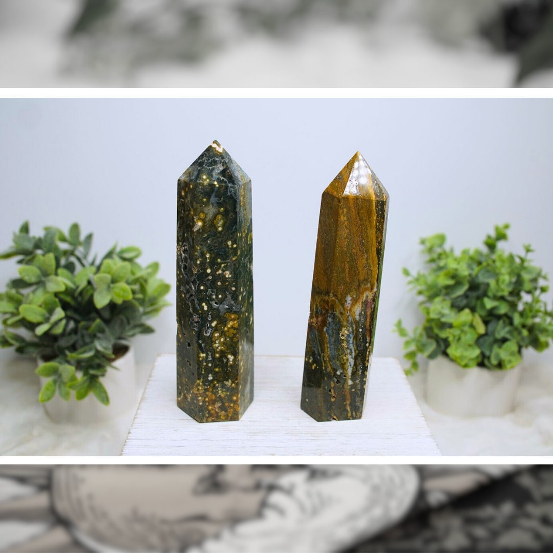 Ocean Jasper Crystal Tower Points Wand Spiritual Meditation Energy Reiki Quartz Stone Points Healing Love