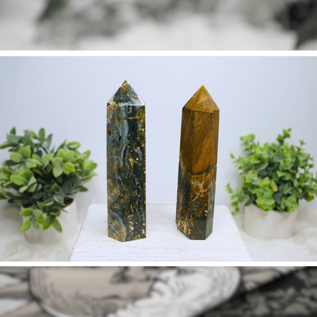 Ocean Jasper Crystal Tower Points Wand Spiritual Meditation Energy Reiki Quartz Stone Points Healing Love