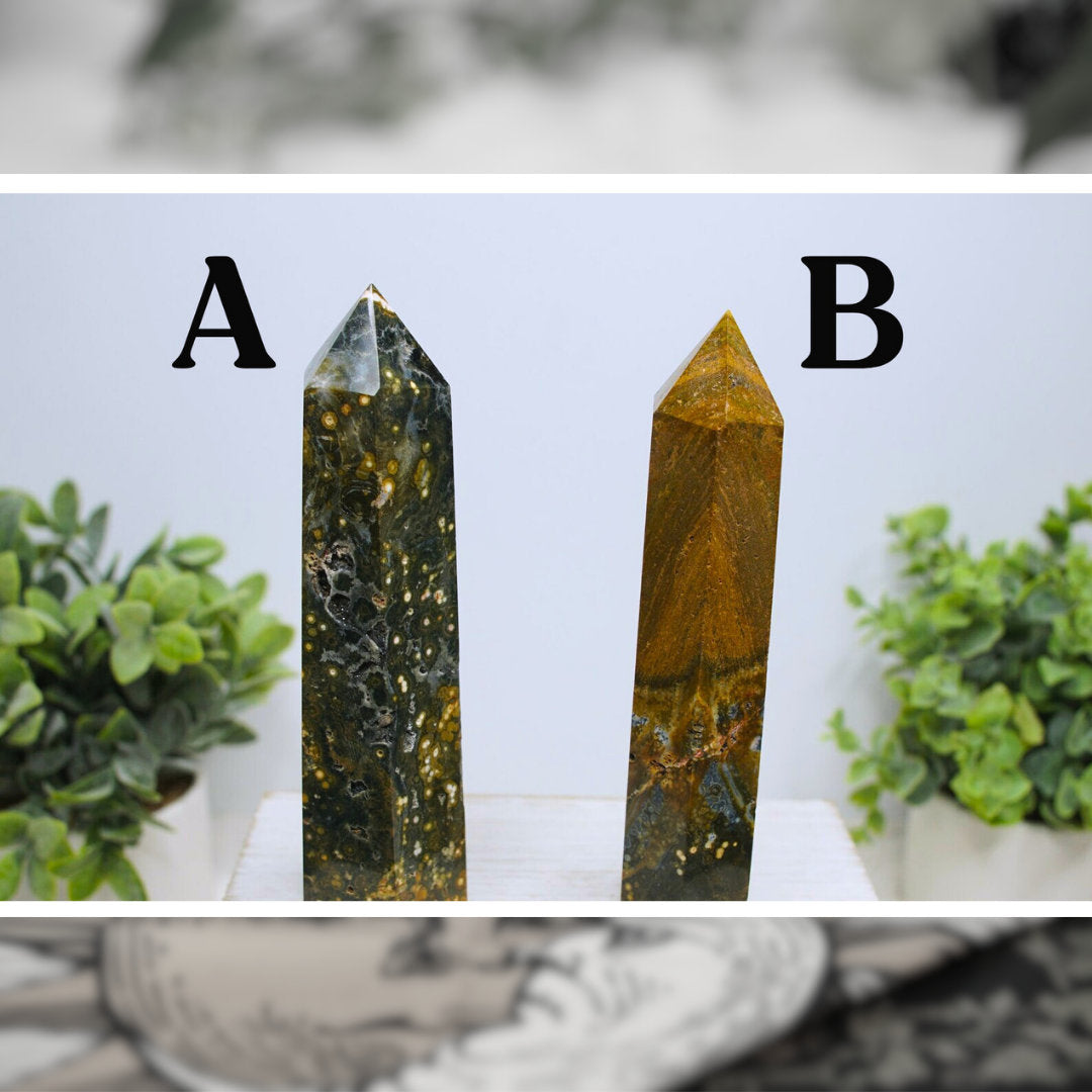 Ocean Jasper Crystal Tower Points Wand Spiritual Meditation Energy Reiki Quartz Stone Points Healing Love