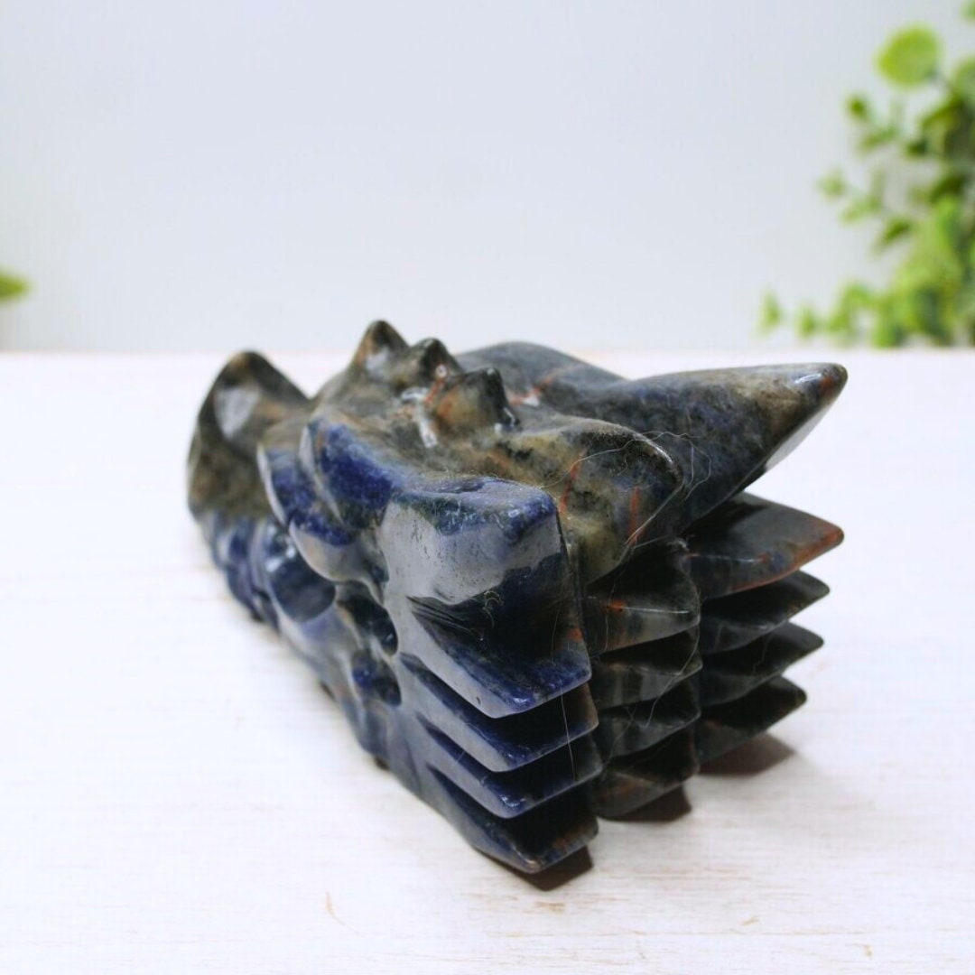 Lapis Dragon Head Carving Skull Sculpture Spiritual Meditation Energy Reiki Crystal Quartz Altar Feng Shui