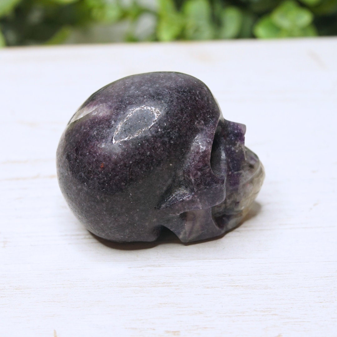 Unicorn Lepidolite Skull Crystal Realistic Stone Sculpture Altar Reiki Energy Healing Stress