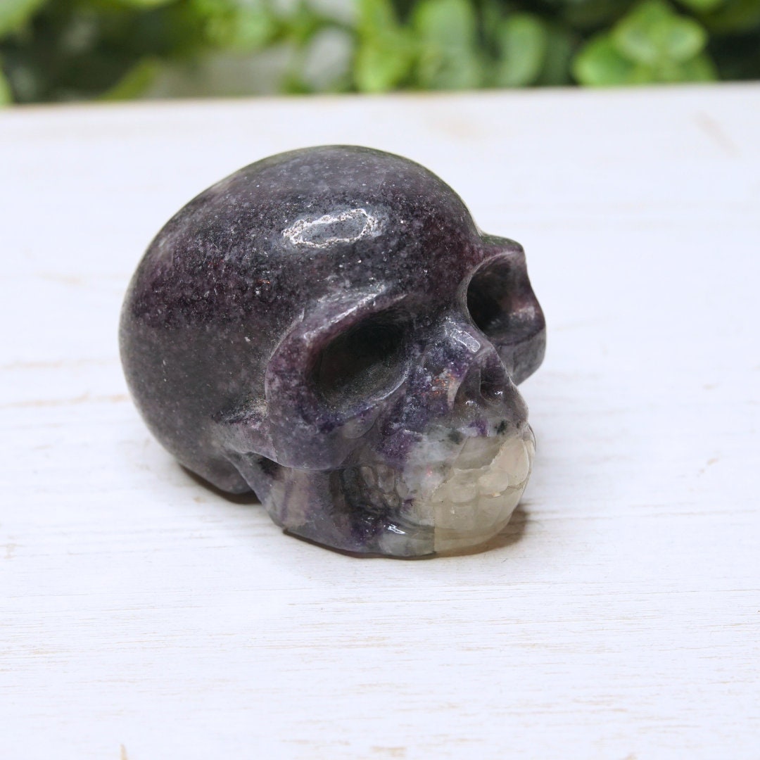 Unicorn Lepidolite Skull Crystal Realistic Stone Sculpture Altar Reiki Energy Healing Stress