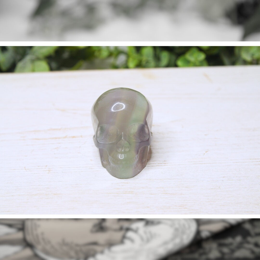 Fluorite Skull Crystal Carving Head Energy Healing Reiki Altar Home Decor Feng Shui Gift