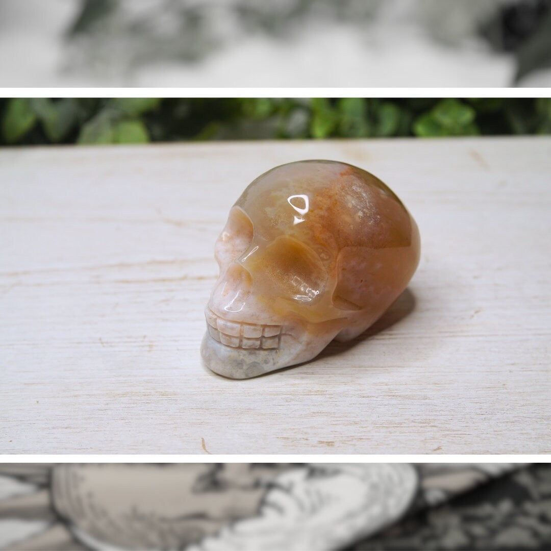 Flower Agate Skull Crystal High Quality, Manifestation Agate Stone Sphere Alter Healing Reiki Metaphysical Gift Feng Shui