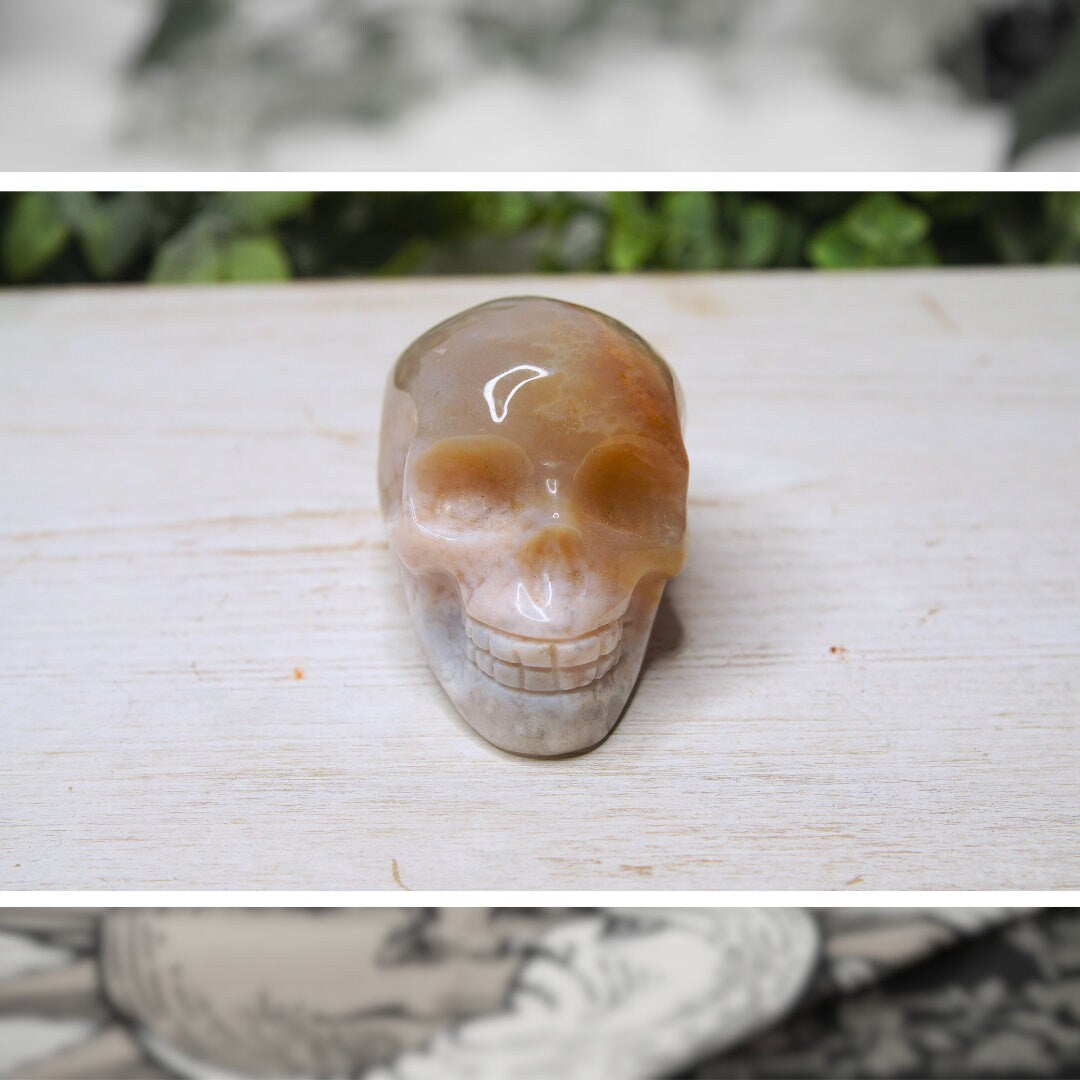 Flower Agate Skull Crystal High Quality, Manifestation Agate Stone Sphere Alter Healing Reiki Metaphysical Gift Feng Shui