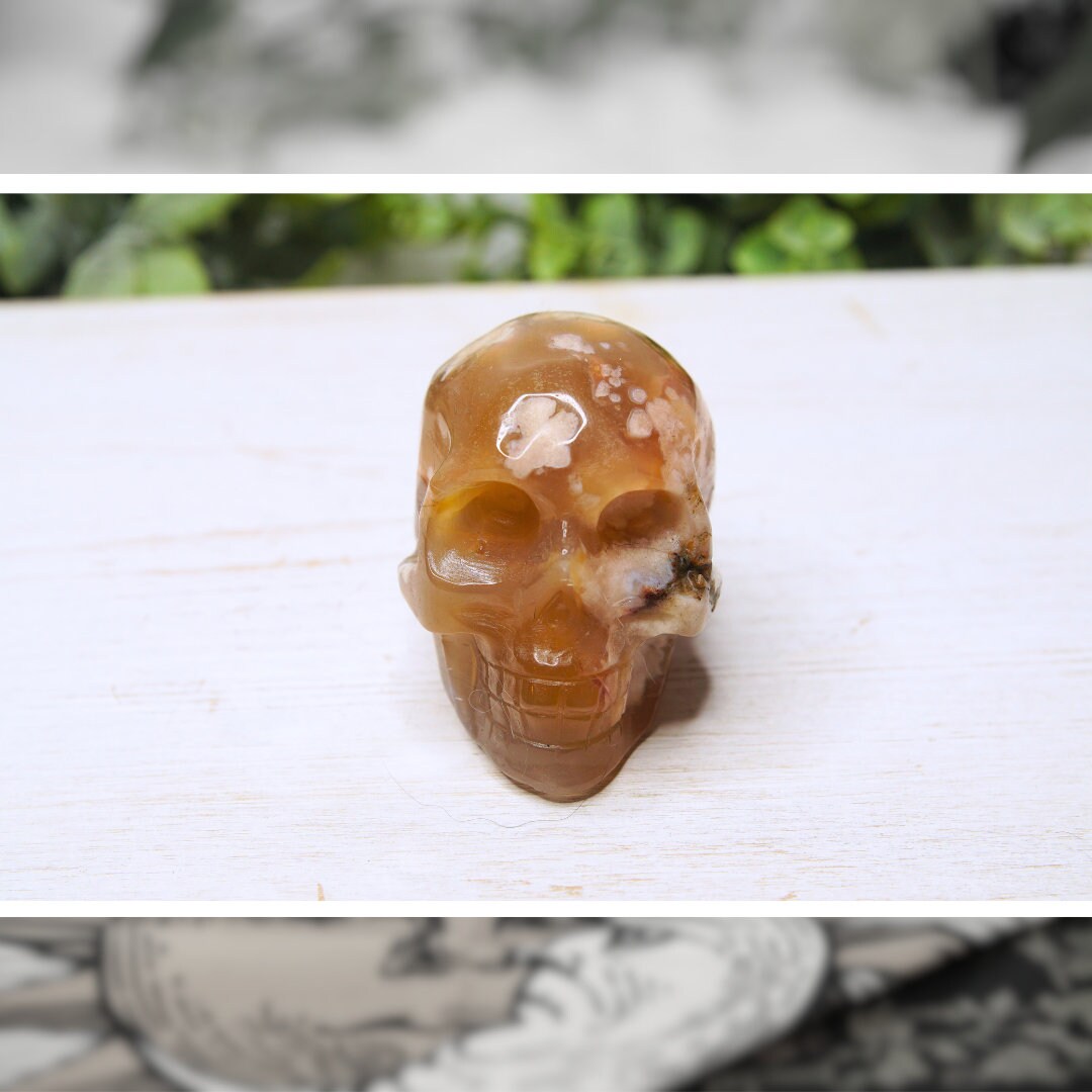 Crystal Skull Flower Agate Carving High Quality, Manifestation Agate Stone Sphere Alter Healing Reiki Metaphysical Gift Feng Shui