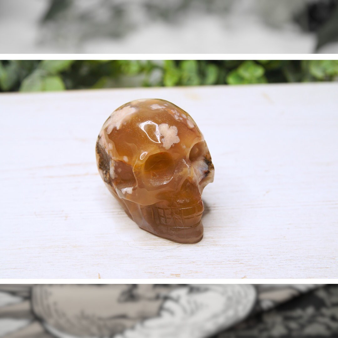 Crystal Skull Flower Agate Carving High Quality, Manifestation Agate Stone Sphere Alter Healing Reiki Metaphysical Gift Feng Shui