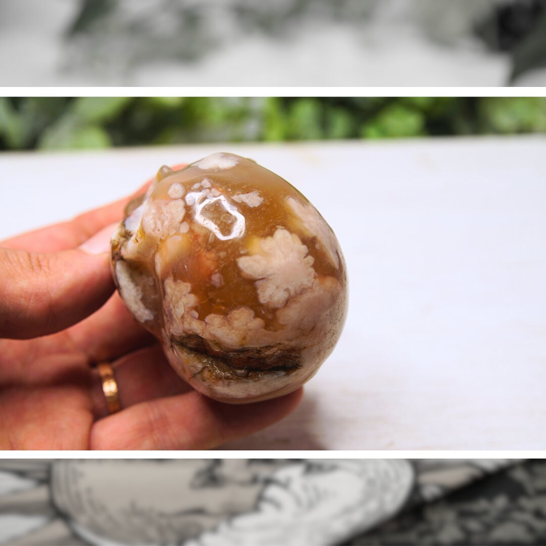 Crystal Skull Flower Agate Carving High Quality, Manifestation Agate Stone Sphere Alter Healing Reiki Metaphysical Gift Feng Shui