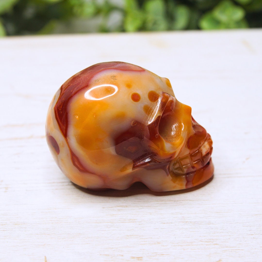 Red Carnelian Flower Druzy Agate Skull Statue Carving Reiki Chakra Energy Feng Shui Healing