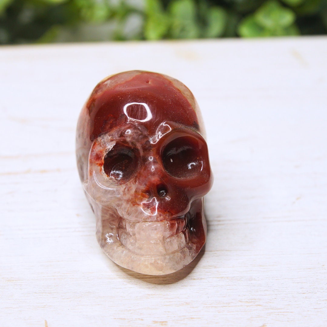 Red Carnelian Crystal Agate Flower Agate Skull Stone Carving Sculpture Healing Altar Reiki Feng Shui Altar