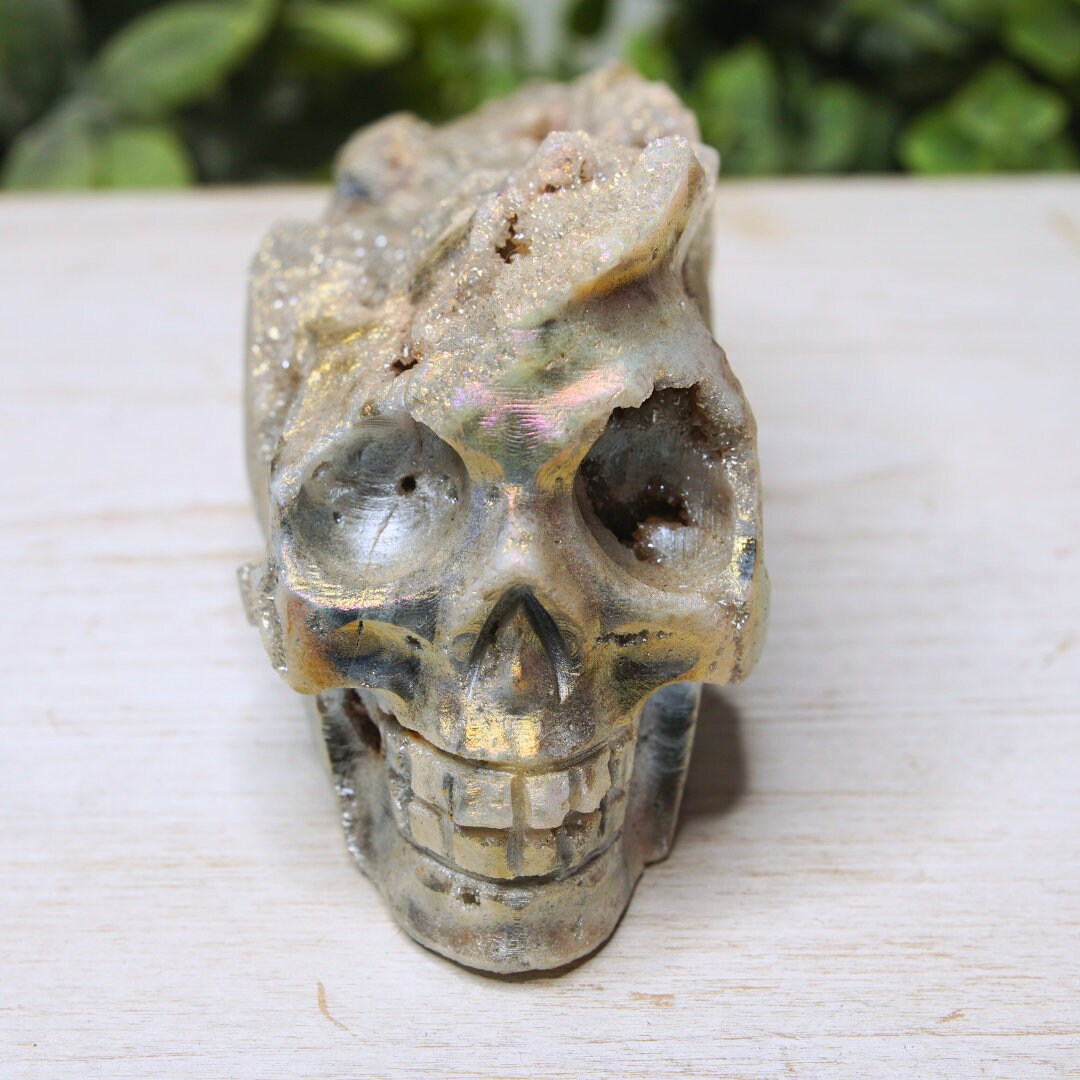 Angel Aura Sphalerite Quartz Cluster Crystal Skull 1.3 Pounds Altar Reiki Energy Druzy Gift