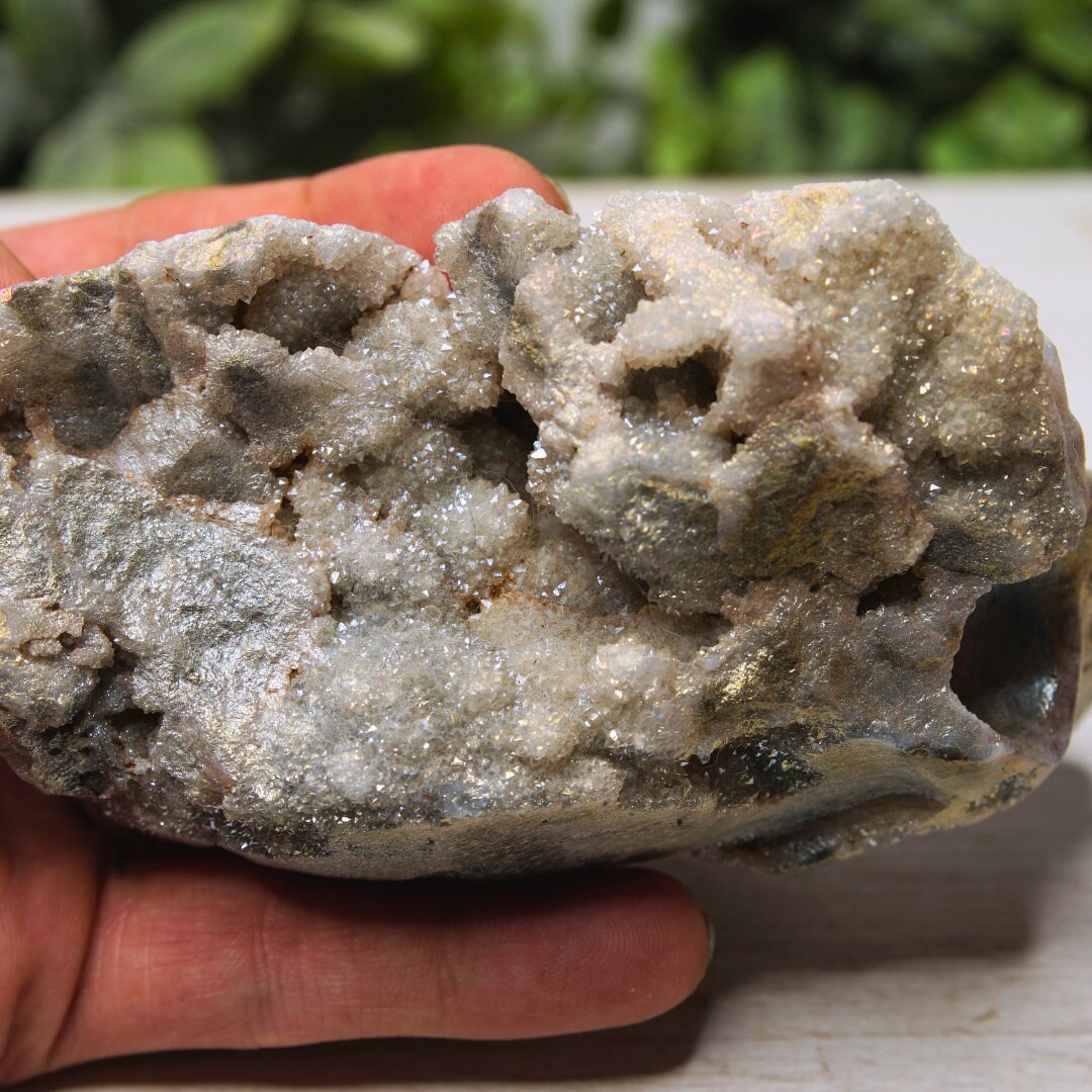 Angel Aura Sphalerite Quartz Cluster Crystal Skull 1.3 Pounds Altar Reiki Energy Druzy Gift