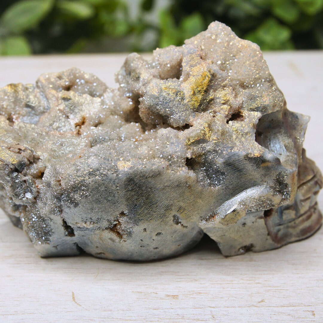 Angel Aura Sphalerite Quartz Cluster Crystal Skull 1.3 Pounds Altar Reiki Energy Druzy Gift