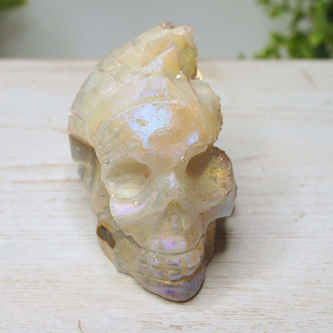 Angel Aura Sphalerite Quartz Cluster Druzy Crystal Skull 1.3 Pounds Aura Crystal